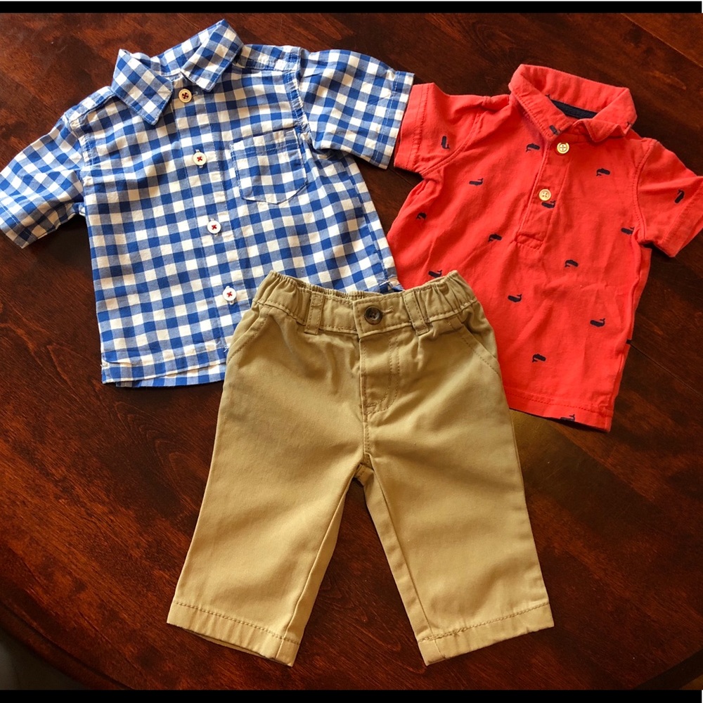 3 piece lot, 2 Carters shirts and Cat & Jack pants